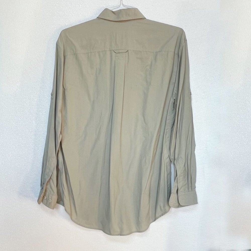 L.L. Bean Mens Size M Traveller Long Sleeve Button Up Collared Shirt Khaki Solid - Picture 2 of 9